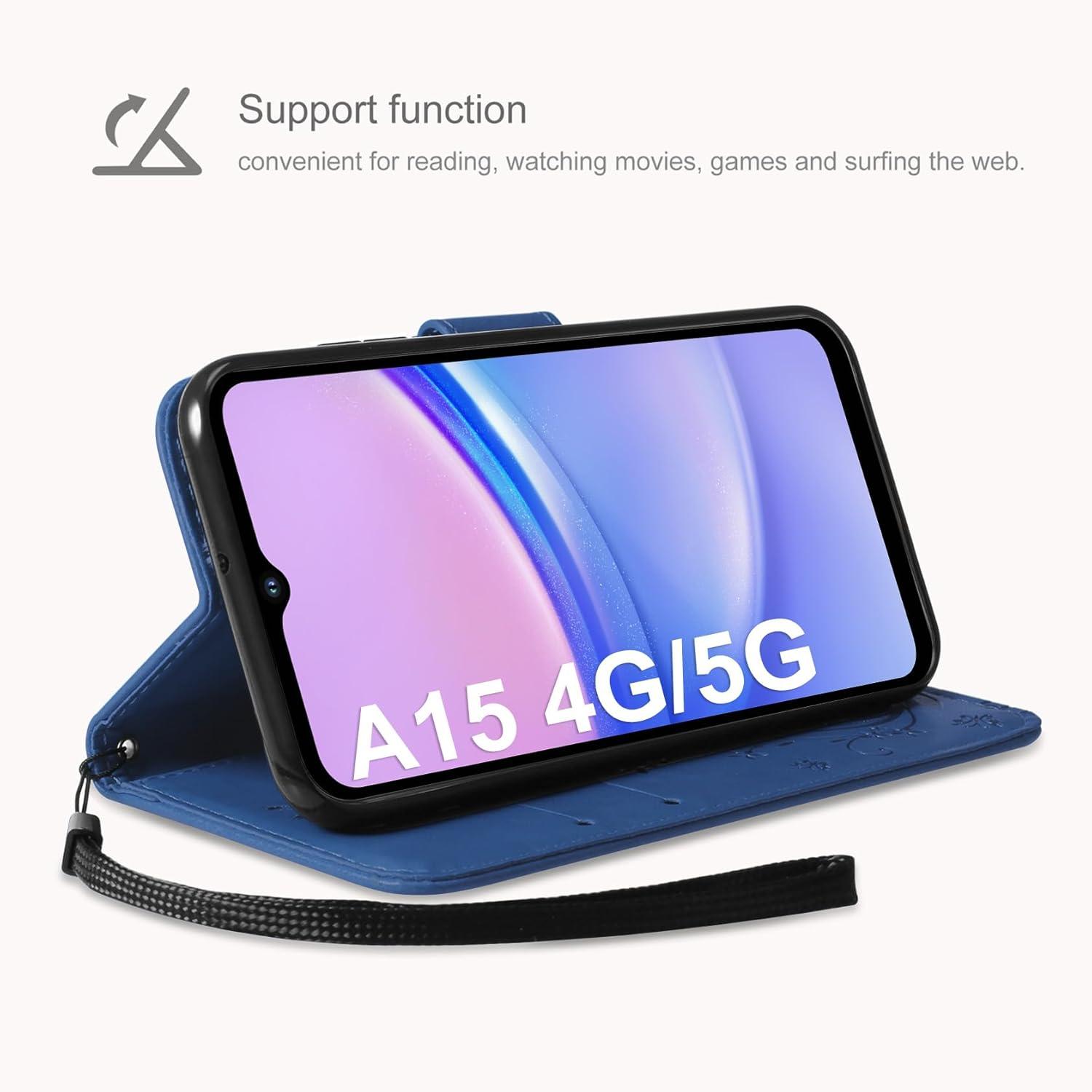 Samsung Galaxy A15 5G/4G Lederhülle Wallet Cover in Dunkel Blau