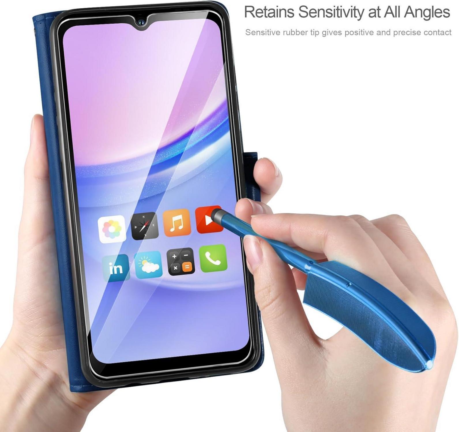 Samsung Galaxy A15 5G/4G Lederhülle Wallet Tasche mit Schutzfolie Hellblau