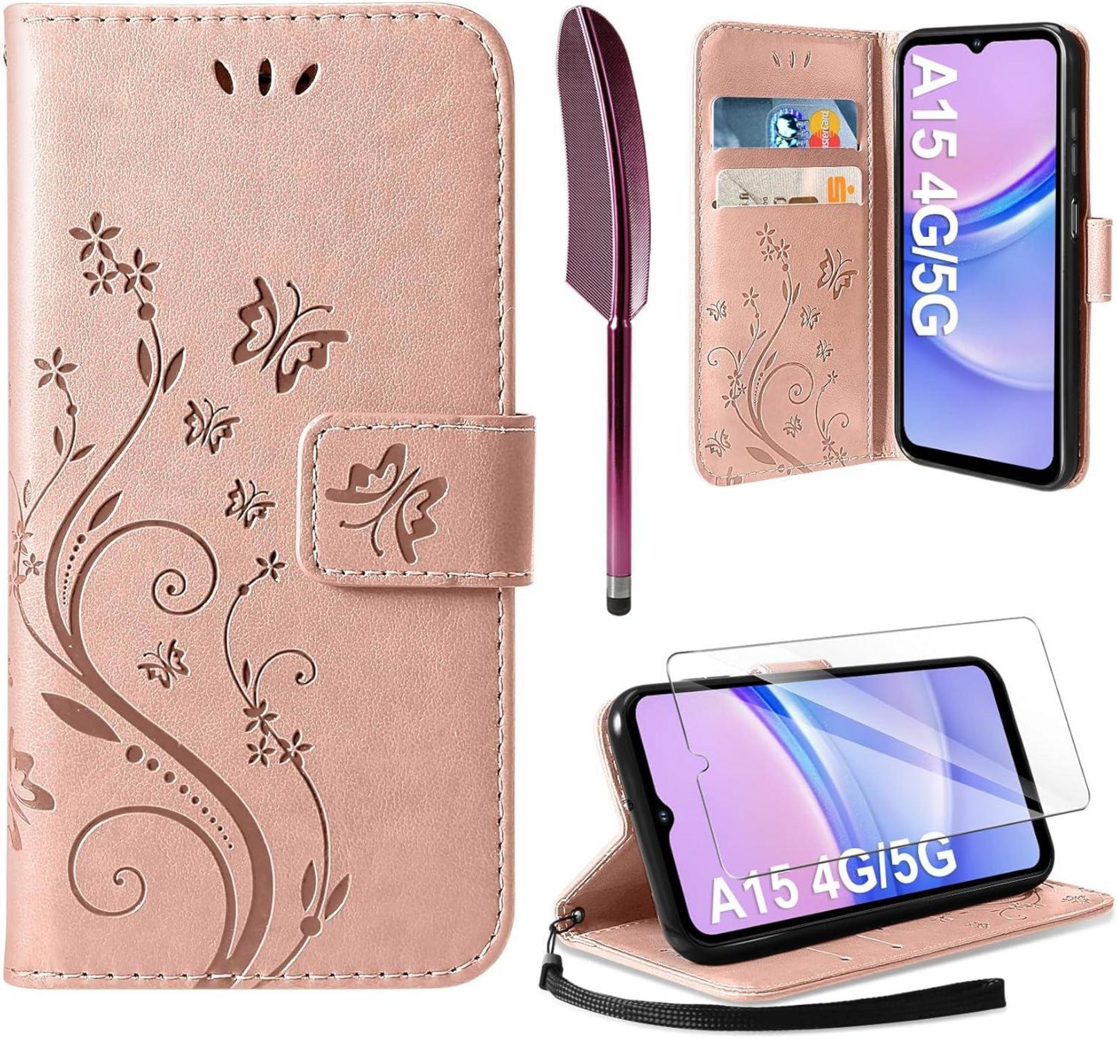 Lederhülle Samsung Galaxy A15 5G/4G Schutzhülle Wallet, Roségold