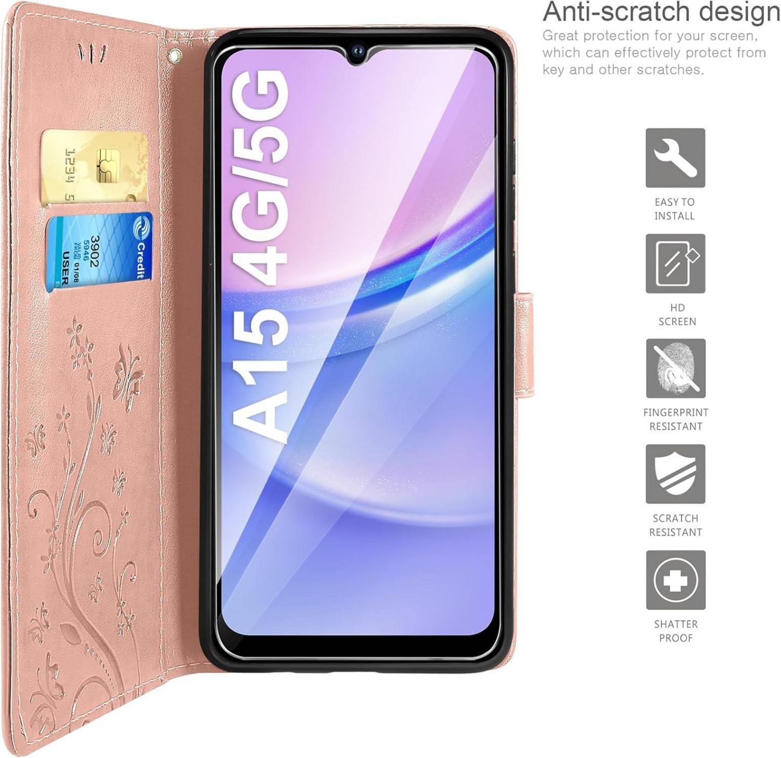 Lederhülle Samsung Galaxy A15 5G/4G Schutzhülle Wallet, Roségold
