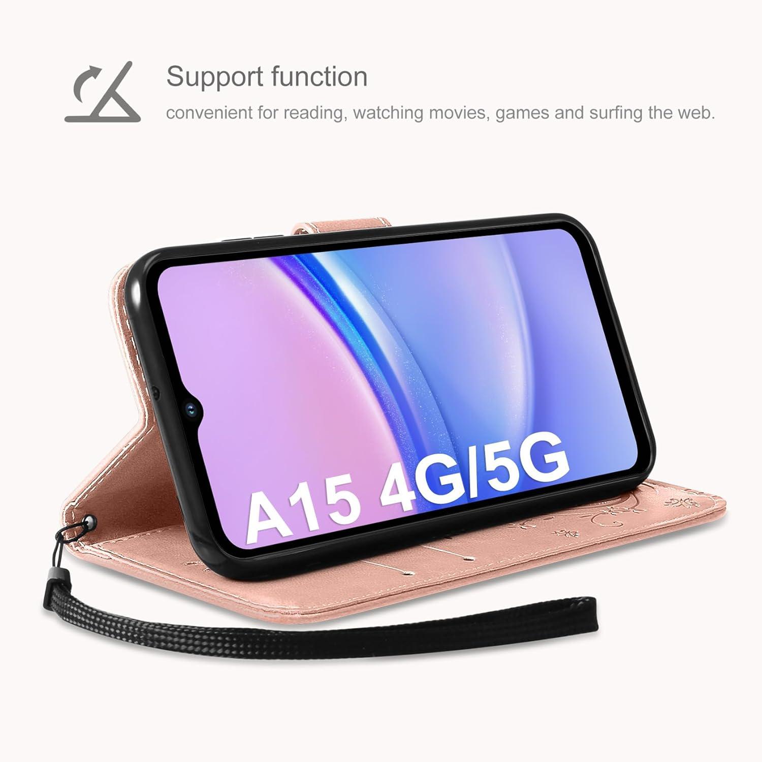 AROYI Samsung Galaxy A15 5G/4G Leder Wallet Hülle Roségold