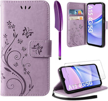 Lila PU Lederhülle Samsung Galaxy A15 5G/4G Flip Wallet Cover