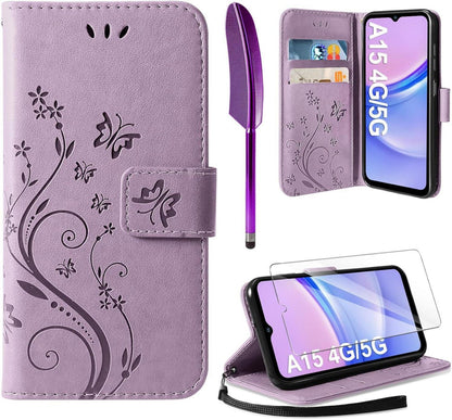 Lila PU Lederhülle Samsung Galaxy A15 5G/4G Flip Wallet Cover
