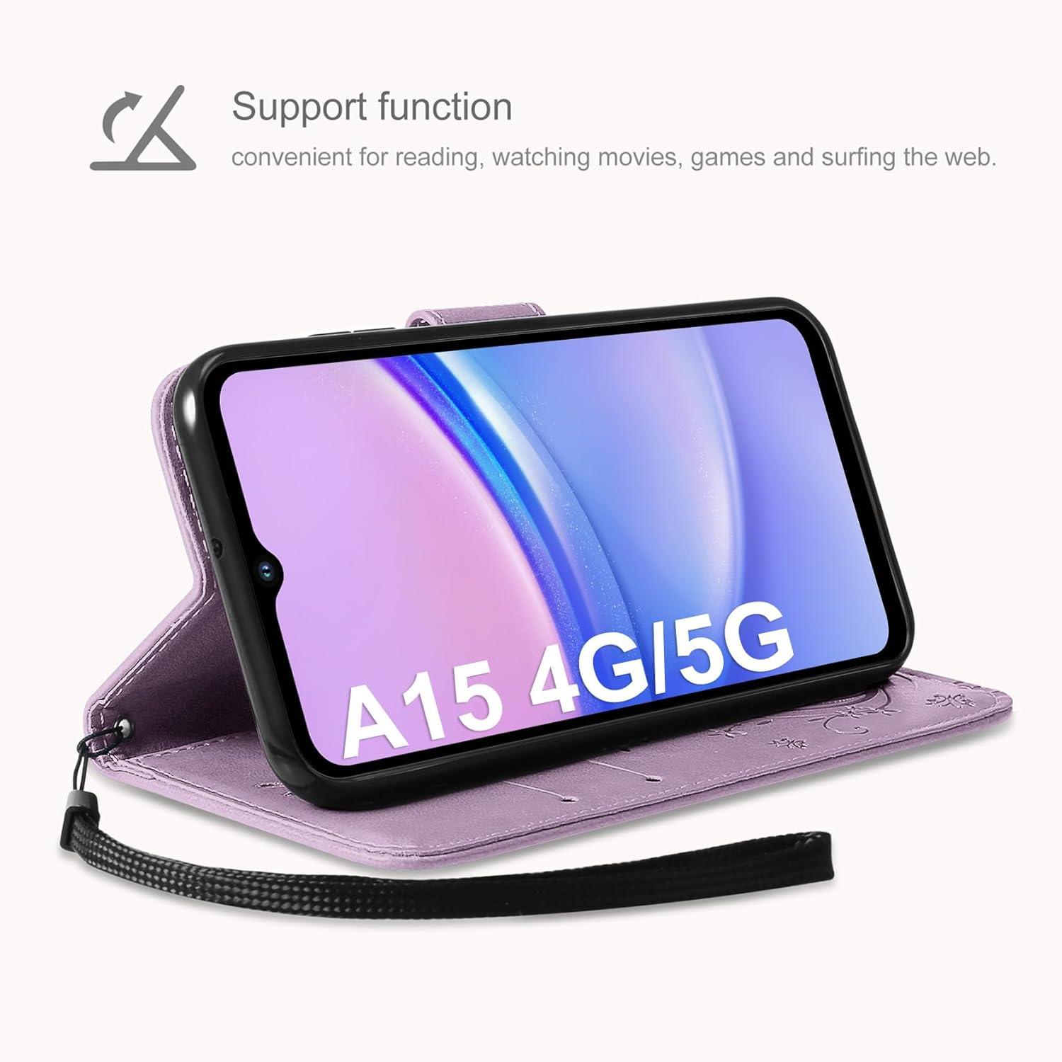 Samsung Galaxy A15 5G/4G Leder Wallet Handyhülle Lila
