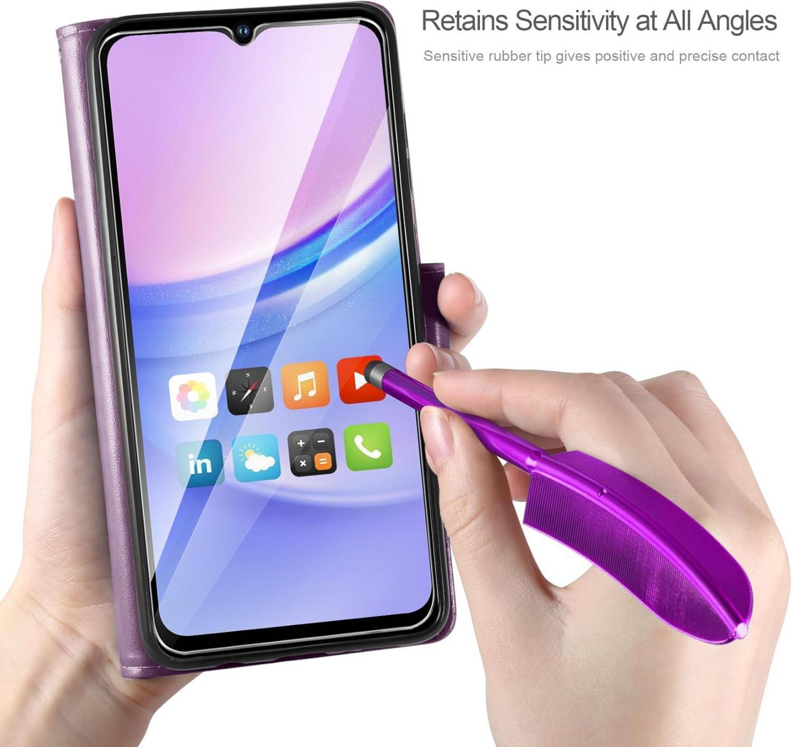 AROYI Samsung Galaxy A15 5G Lederhülle Wallet Schutzfolie Lila