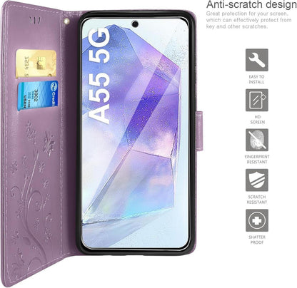 Premium PU Leder Wallet Handyhülle für Samsung Galaxy A55 5G in Lila