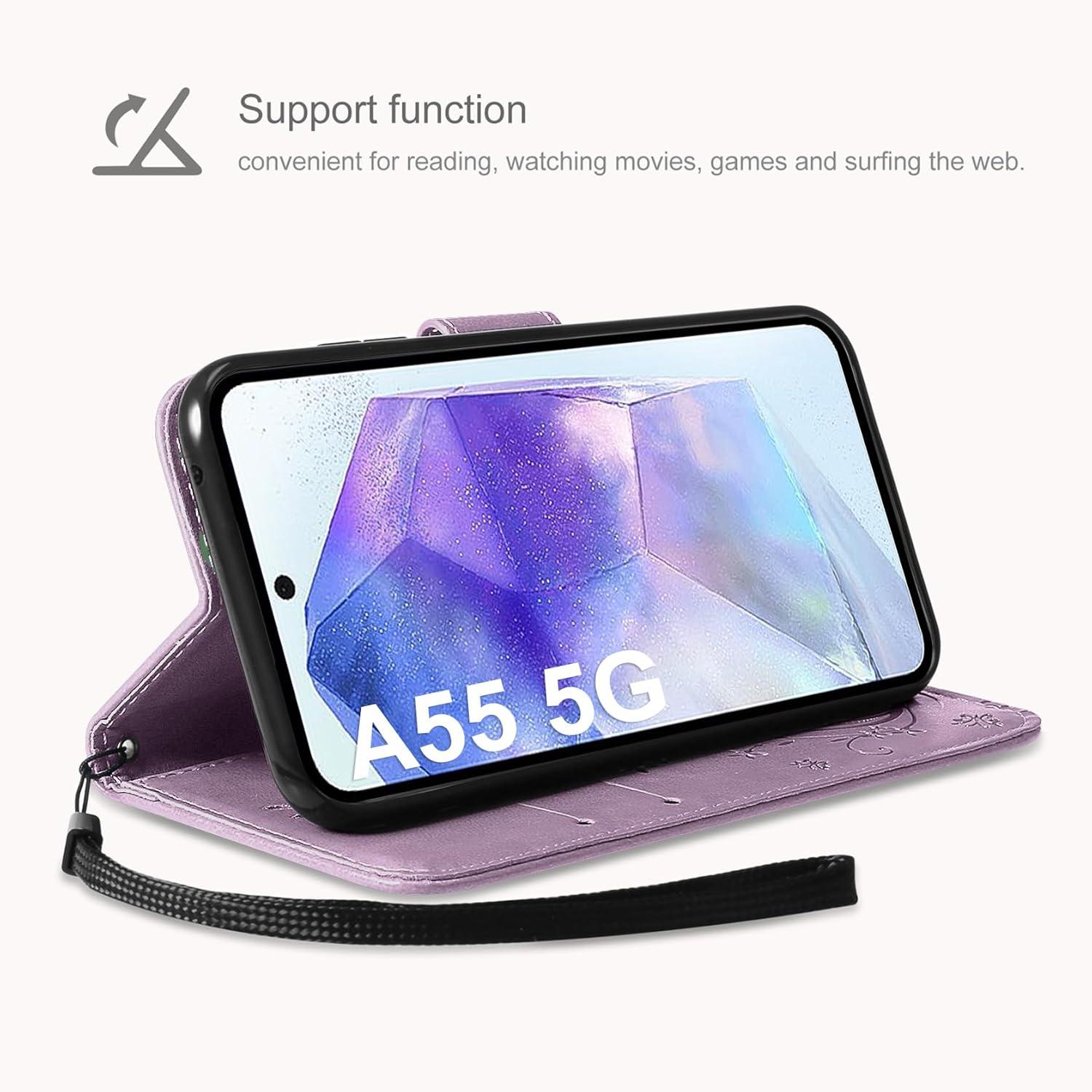 Lederhülle Samsung Galaxy A55 5G Wallet Schutzhülle Lila