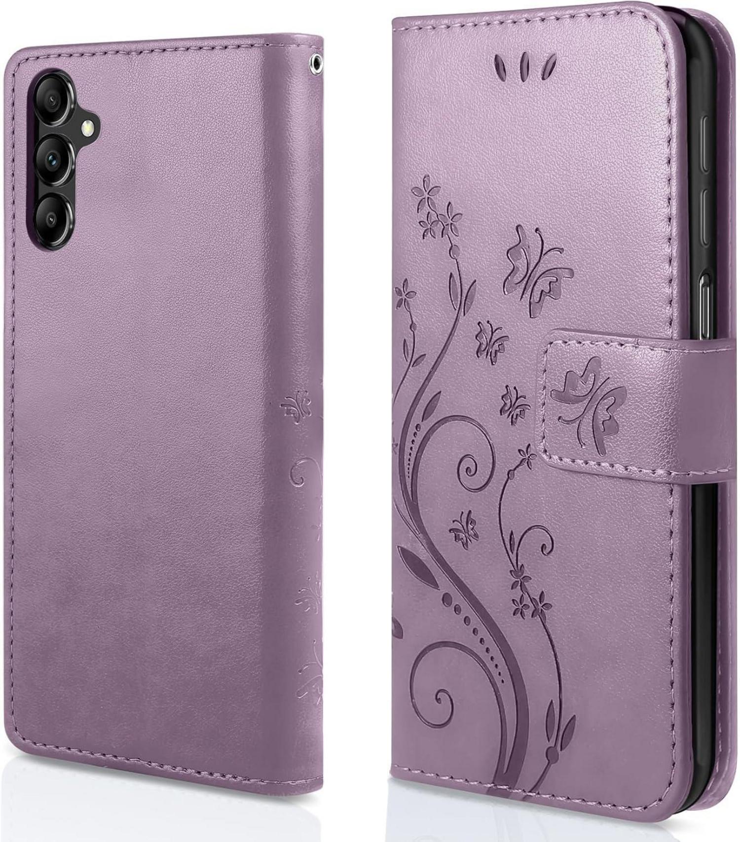 Lila Samsung Galaxy A55 5G Lederhülle mit Kartensteckplätzen und