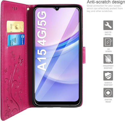 Samsung Galaxy A15 5G/4G Leder Flip Wallet Hülle Schutzhülle Rot