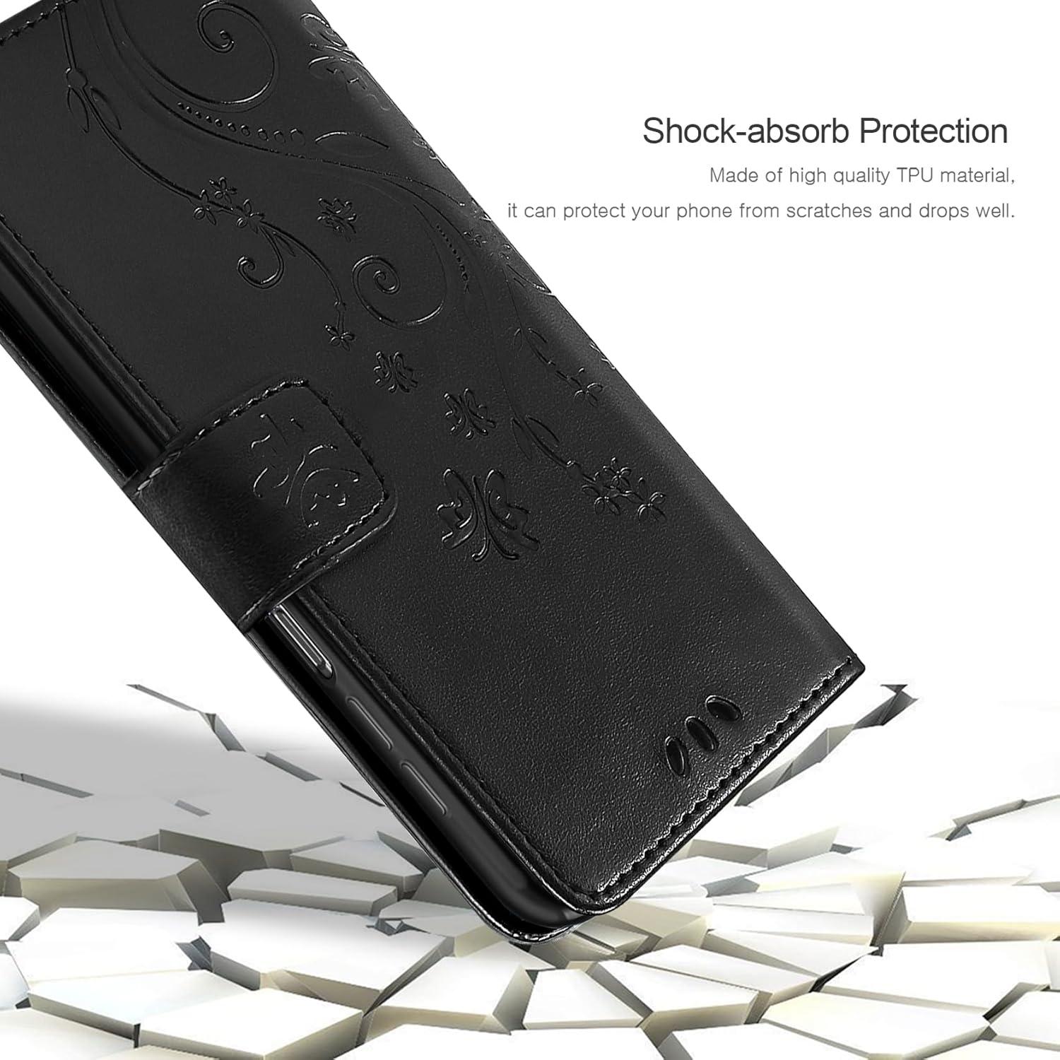 Samsung Galaxy A55 5G Leder Wallet Hülle Schwarz mit Schutzfolie