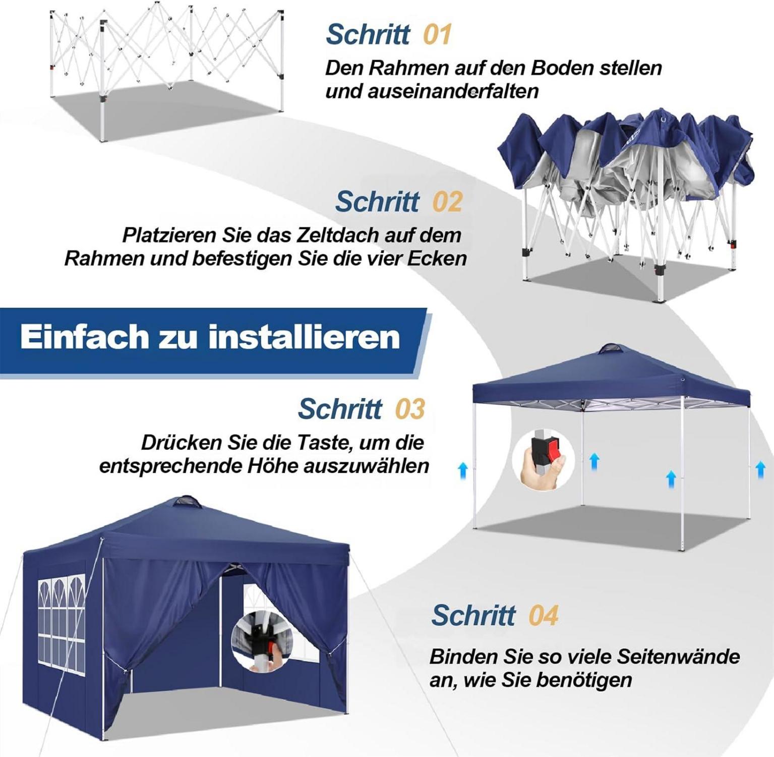 COBIZI Pavillon 3x3 Faltpavillon wasserdicht stabil Winterfest UV-Schutz 50+ geeignet für Camping Strand Garten