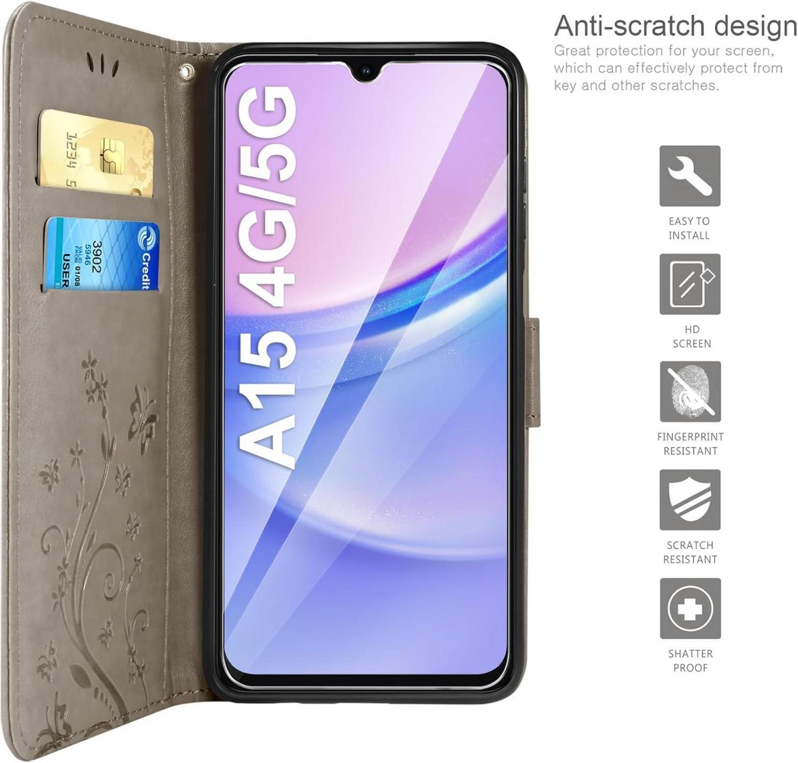Samsung Galaxy A15 5G/4G Wallet Handyhülle Schutzhülle Grau