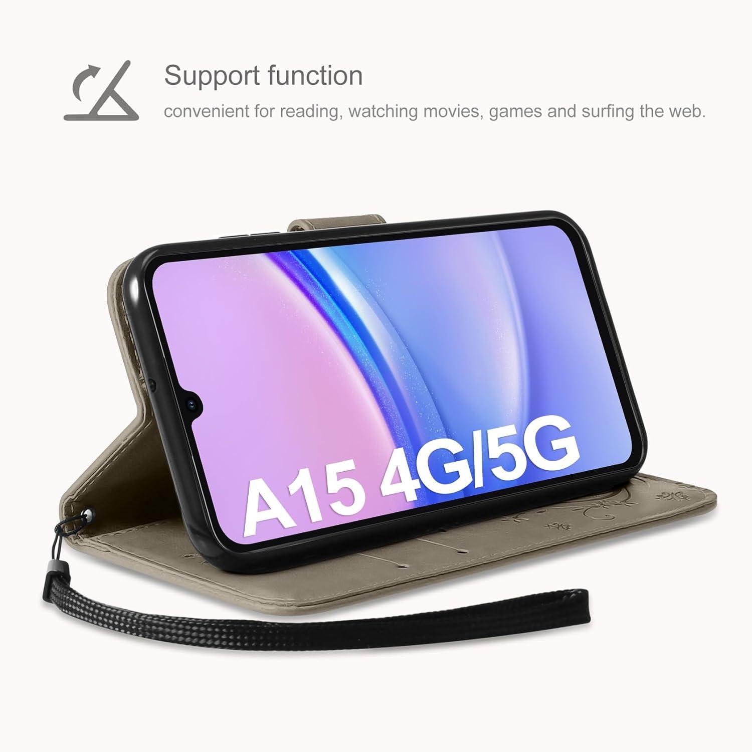 AROYI Samsung Galaxy A15 5G/4G Leder Wallet Hülle Grau