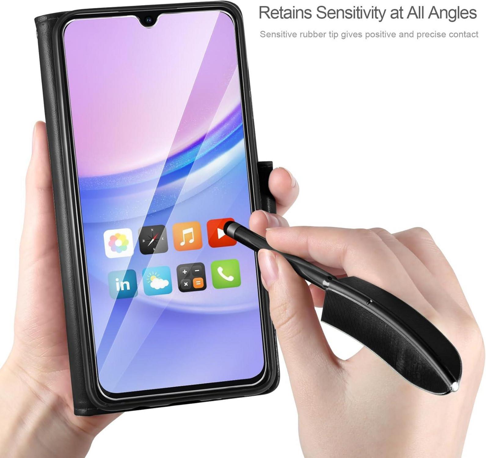 Samsung Galaxy A15 4G/5G Leder Wallet Hülle mit Schutzfolie Schwarz