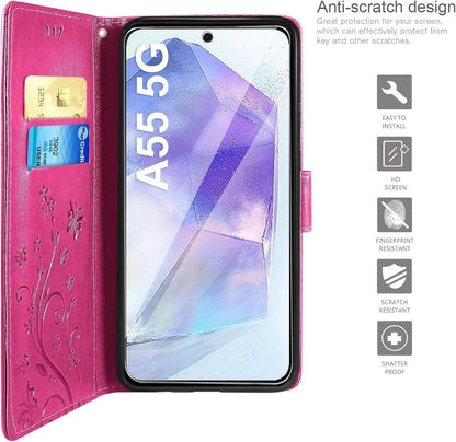 Lederhülle für Samsung Galaxy A55 5G mit Schutzfolie, Wallet Case