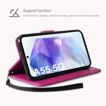 Samsung Galaxy A55 5G Lederhülle mit Schutzfolie und Kartensteckplätzen - Rosenrot