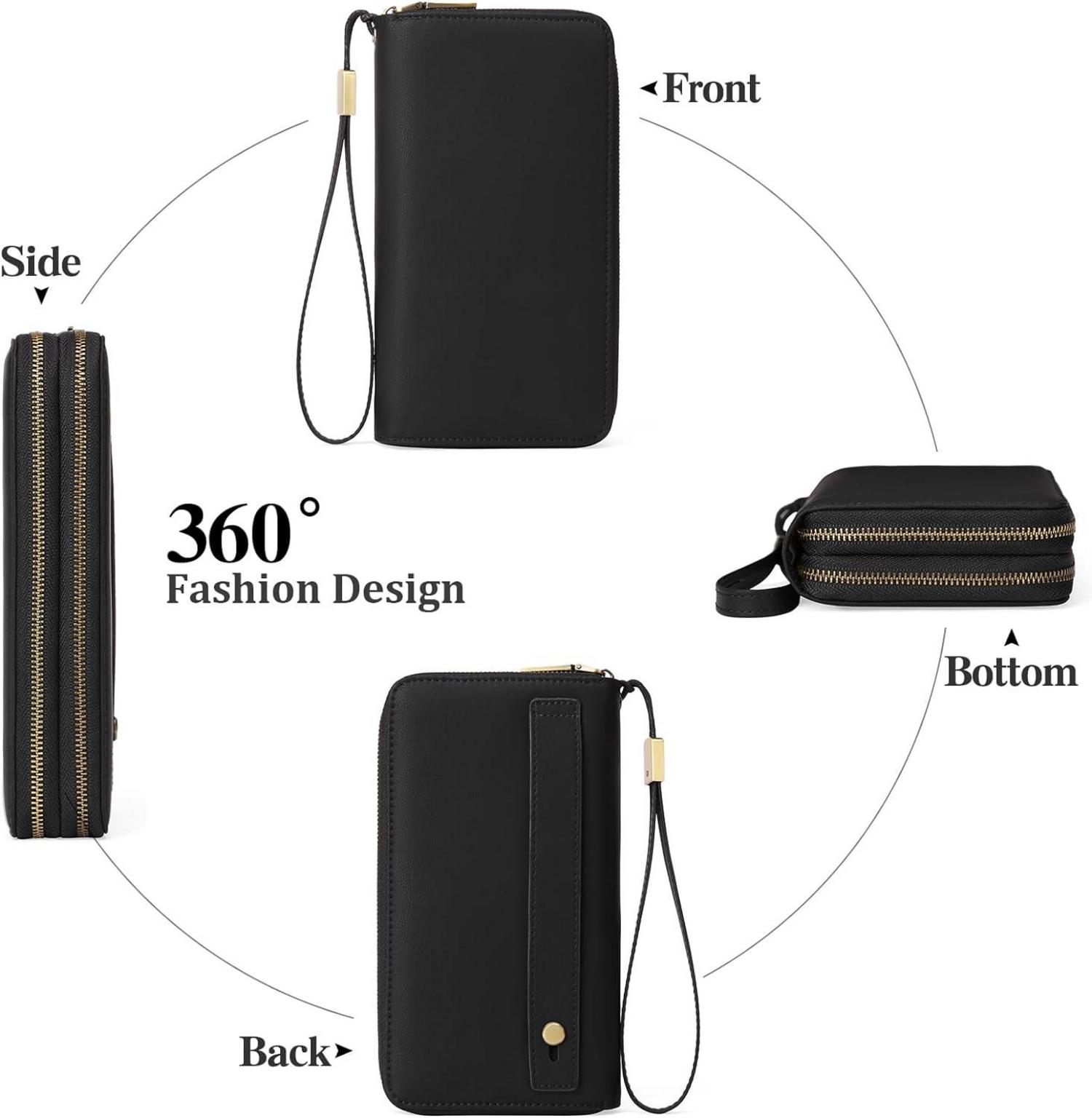 GAEKEAO Geldbörse Damen RFID Clutch Veganes Leder Groß Schwarz