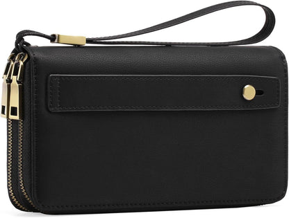 GAEKEAO Geldbörse Damen RFID Clutch Veganes Leder Groß Schwarz