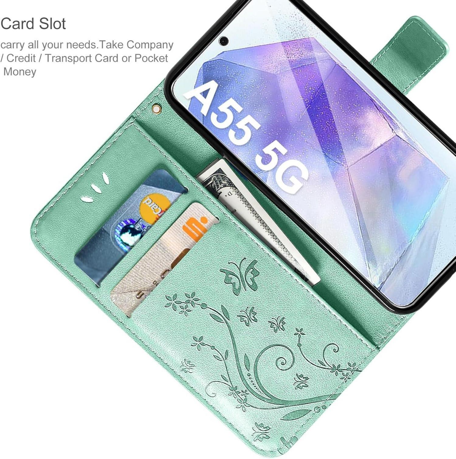 AROYI Samsung Galaxy A55 5G Lederhülle mit Schutzfolie und
