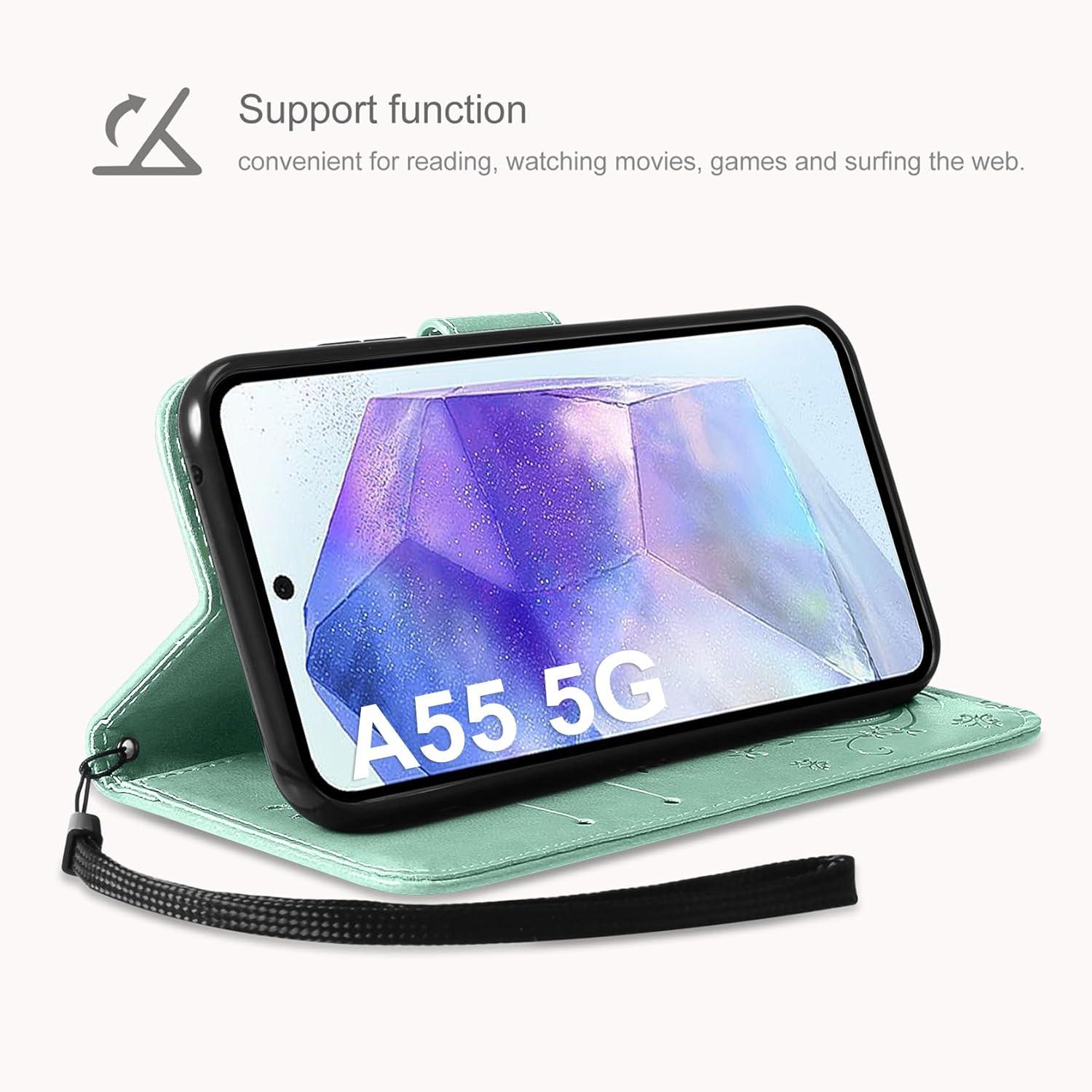 AROYI Samsung Galaxy A55 5G Lederhülle Wallet Schutzhülle Minzgrün