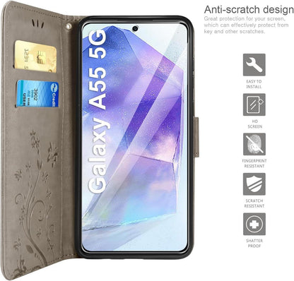 Lederhülle Samsung Galaxy A55 5G Flip Wallet Schutzhülle Grau
