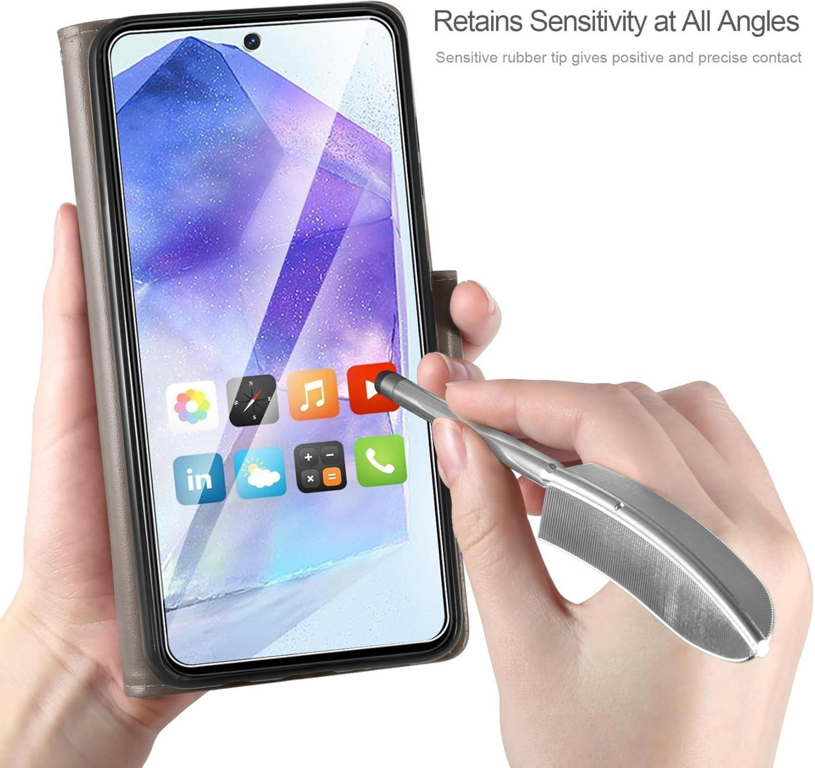 Samsung Galaxy A55 5G Lederhülle Wallet Schutzhülle mit Schutzfolie Grau