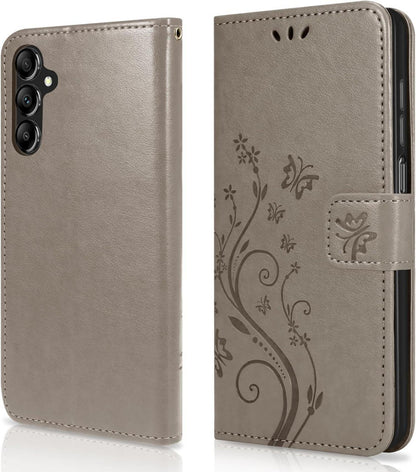 Lederhülle Samsung Galaxy A55 5G Grau Wallet Case Schutzhülle