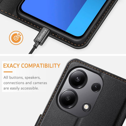 Handyhülle Xiaomi Redmi Note 13 4G Leder Klapphülle Schwarz mit Kartenschlitzen & Standfunktion