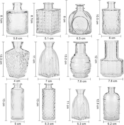 12er Set Kleine Glasvasen Vintage Deko Hochzeit Wohnzimmer Blumenvase Kleine Tischvase