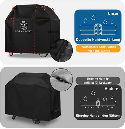 Lorymachy Grill Abdeckhaube 2024 600D Oxford Gasgrill Abdeckung wetterfest 147 x 61 x 120 cm Schwarz