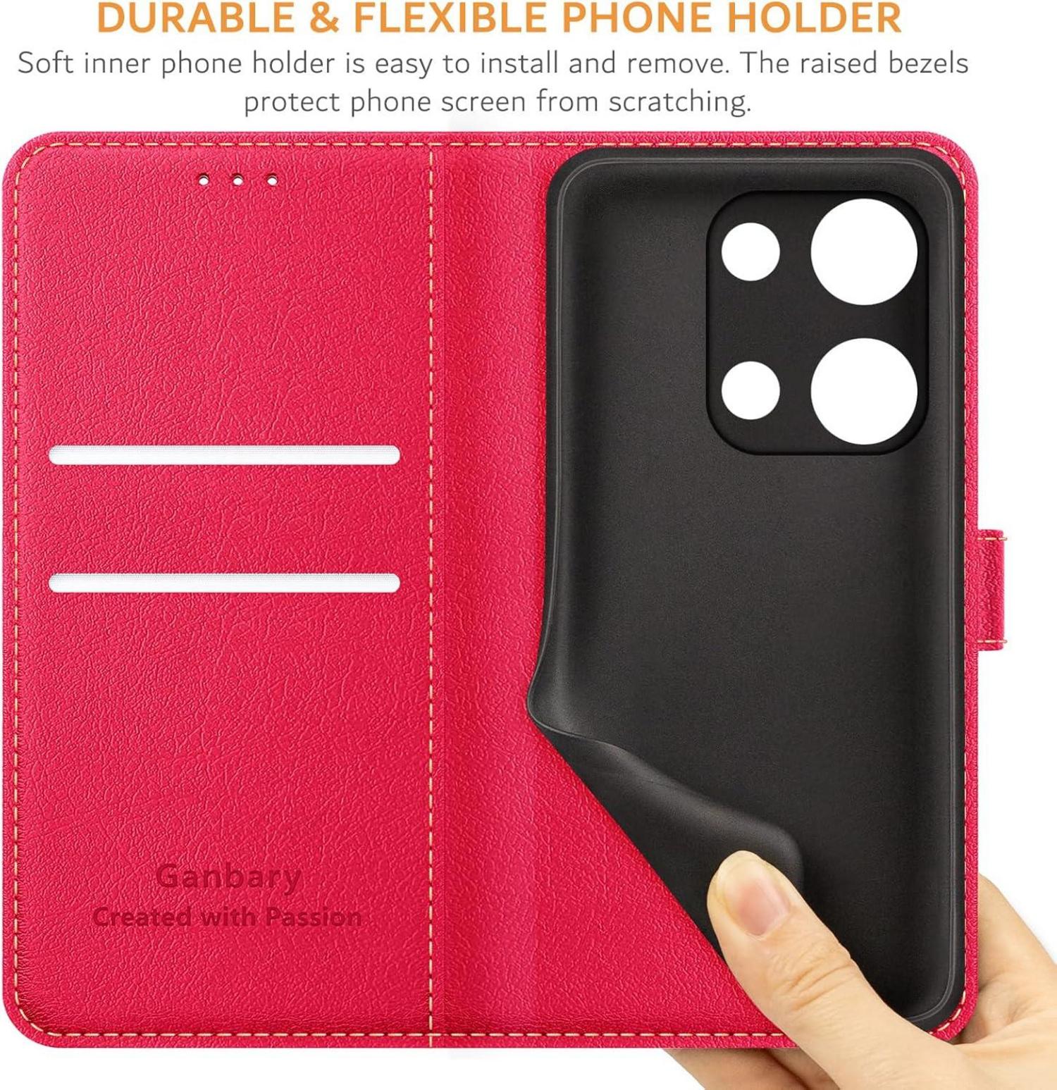 Leder Klapphülle für Xiaomi Redmi Note 13 Pro 4G in Rot