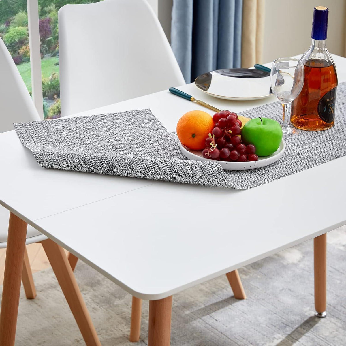 Esszimmergruppe Weiß mit 4 Buche-Stühlen | Modernes Esszimmer-Set