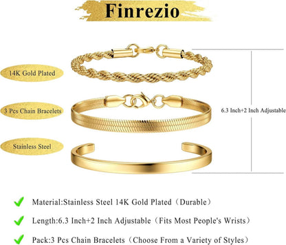 Gold Armband Damen Set Vergoldet Edelstahl Figaro Perlen 3-5 Stück