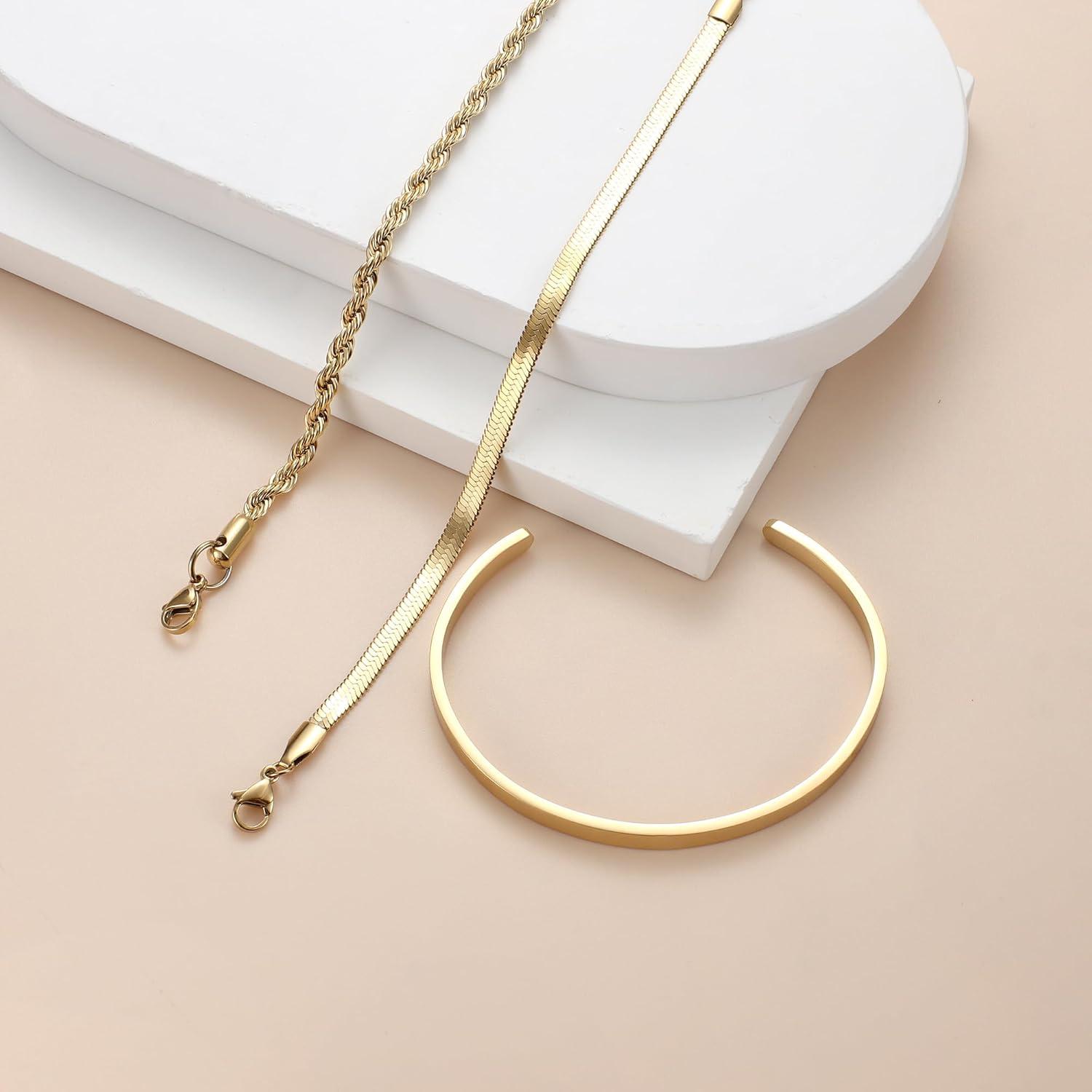 Damen Armband Set Gold 14 Karat Vergoldet Edelstahl Perlen Ketten