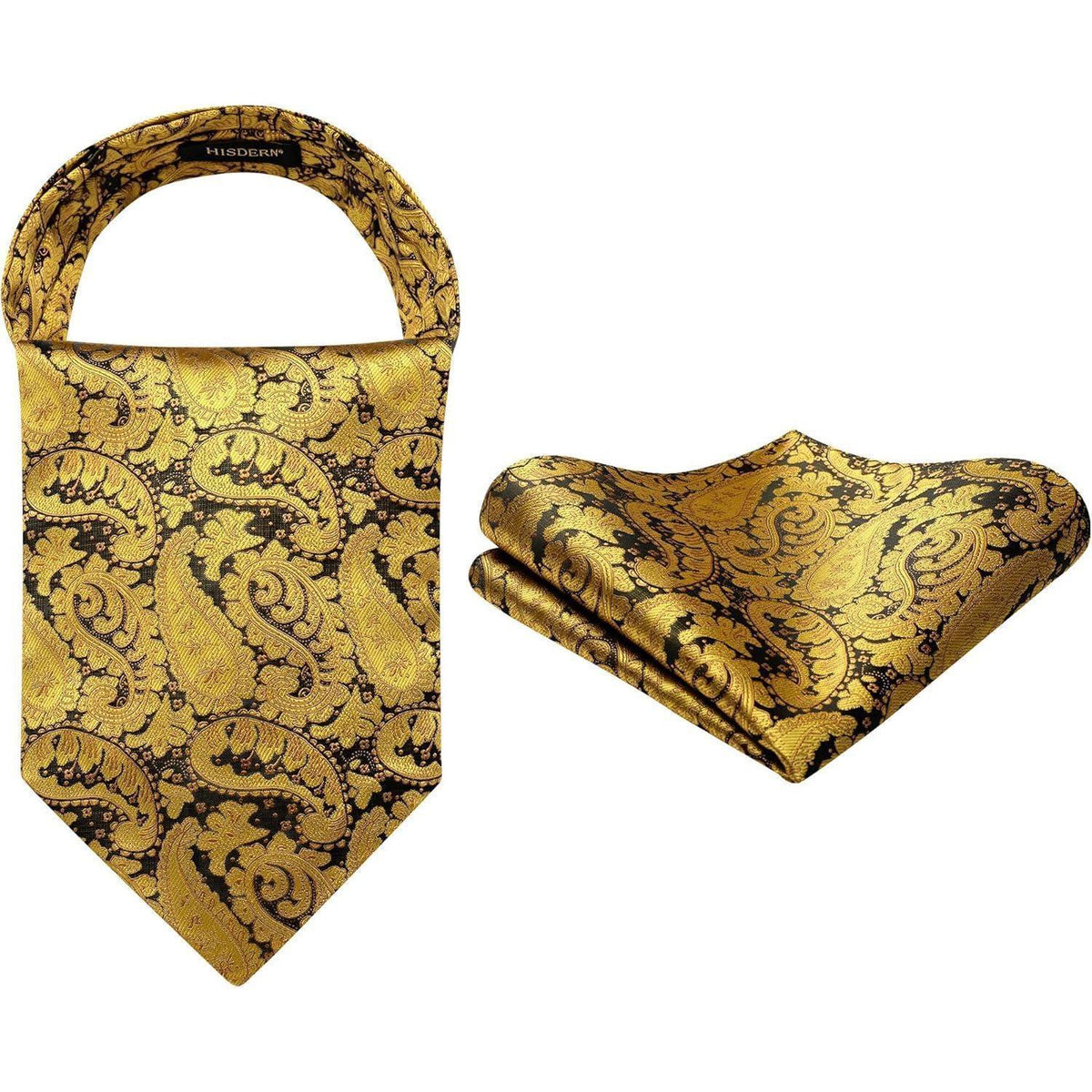 Herren Krawattenschal Paisley mit Einstecktuch Set Golden