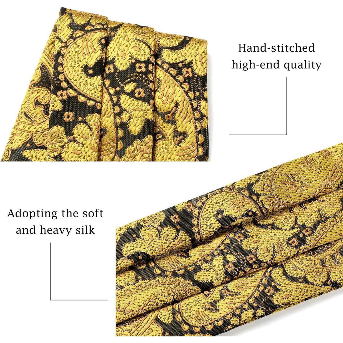 Herren Krawattenschal Paisley mit Einstecktuch Set Golden