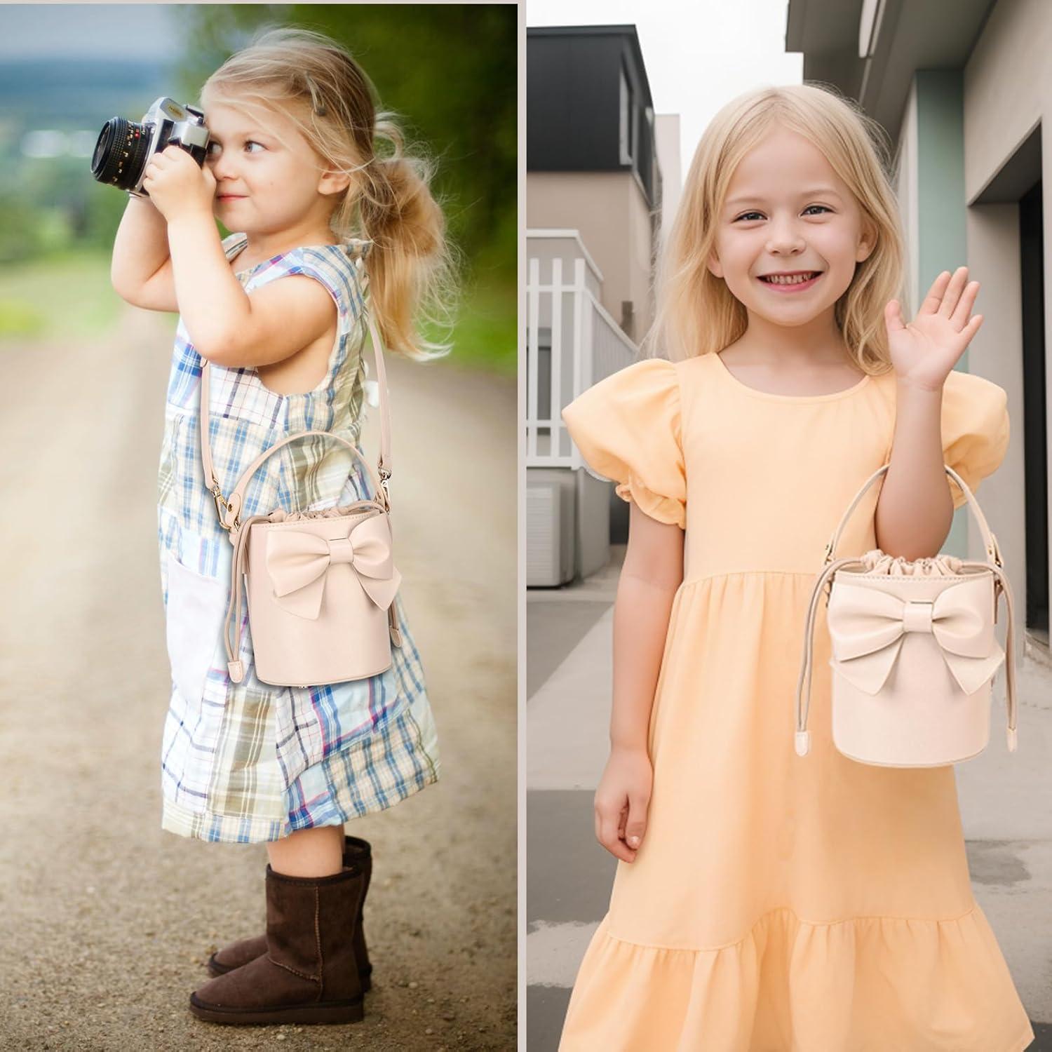 Kleine Umhängetasche für Mädchen mit Schleife Beige Eimer