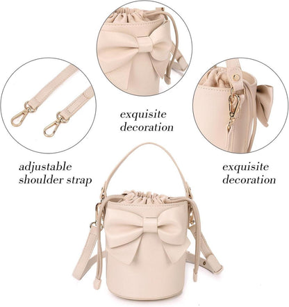 Gladdon Cute Kinder Umhängetasche mit Schleife Beige