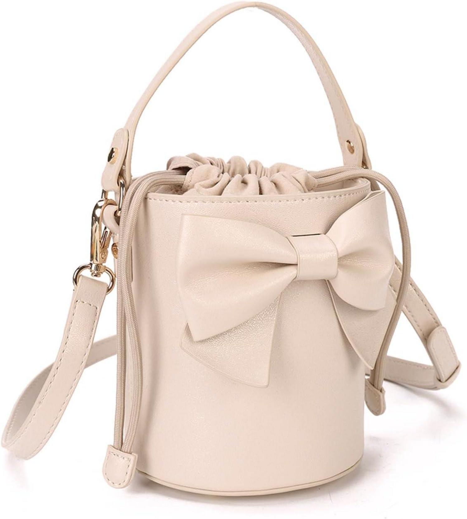 Kleine Mädchen Umhängetasche Beige mit süßer Schleife - Gladdon