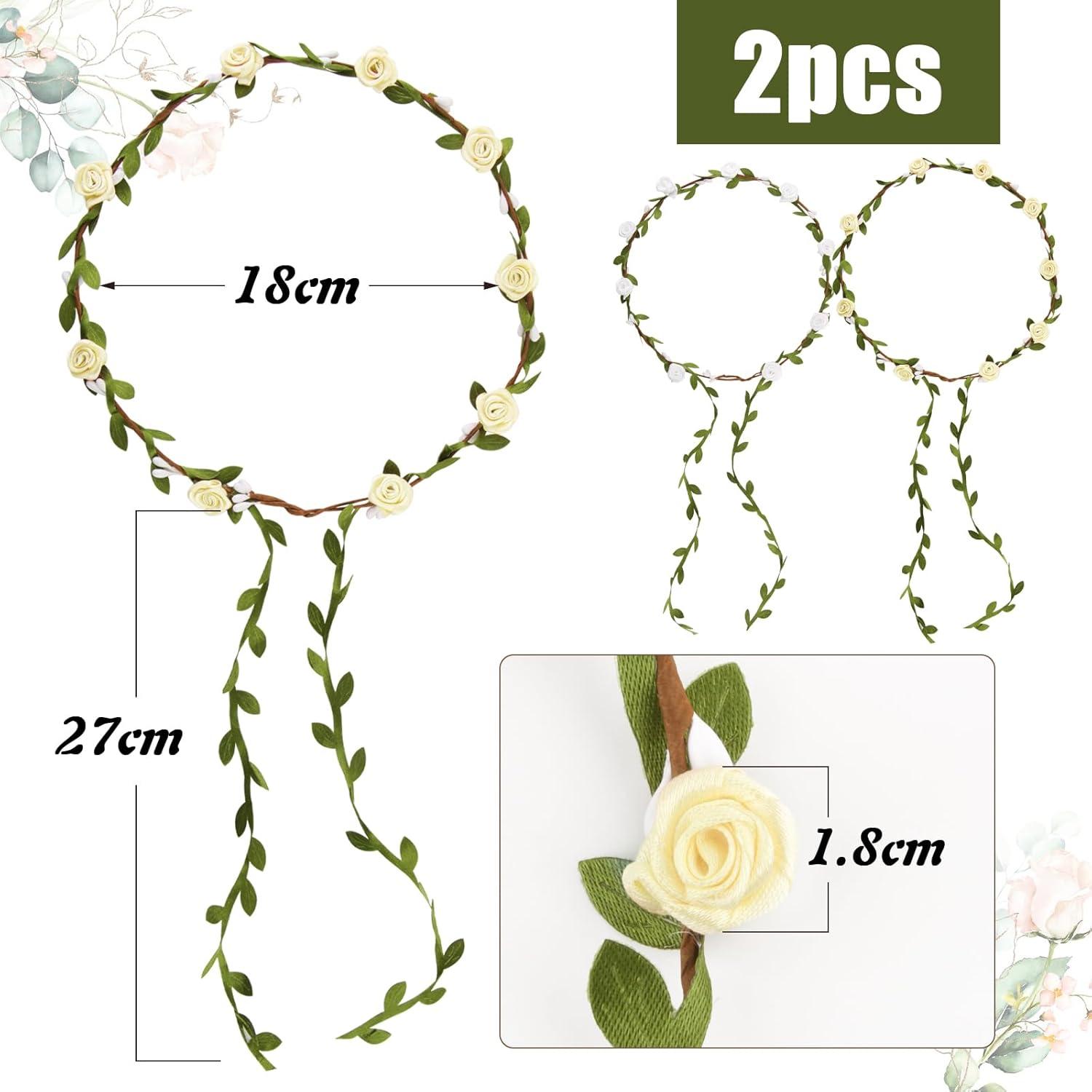 2Pcs Blumenkranz Haarband Damen Mädchen Boho Rosen Haarreif