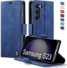 Samsung Galaxy S23 5G Handyhülle Klappbar PU Leder RFID Schutz Blau