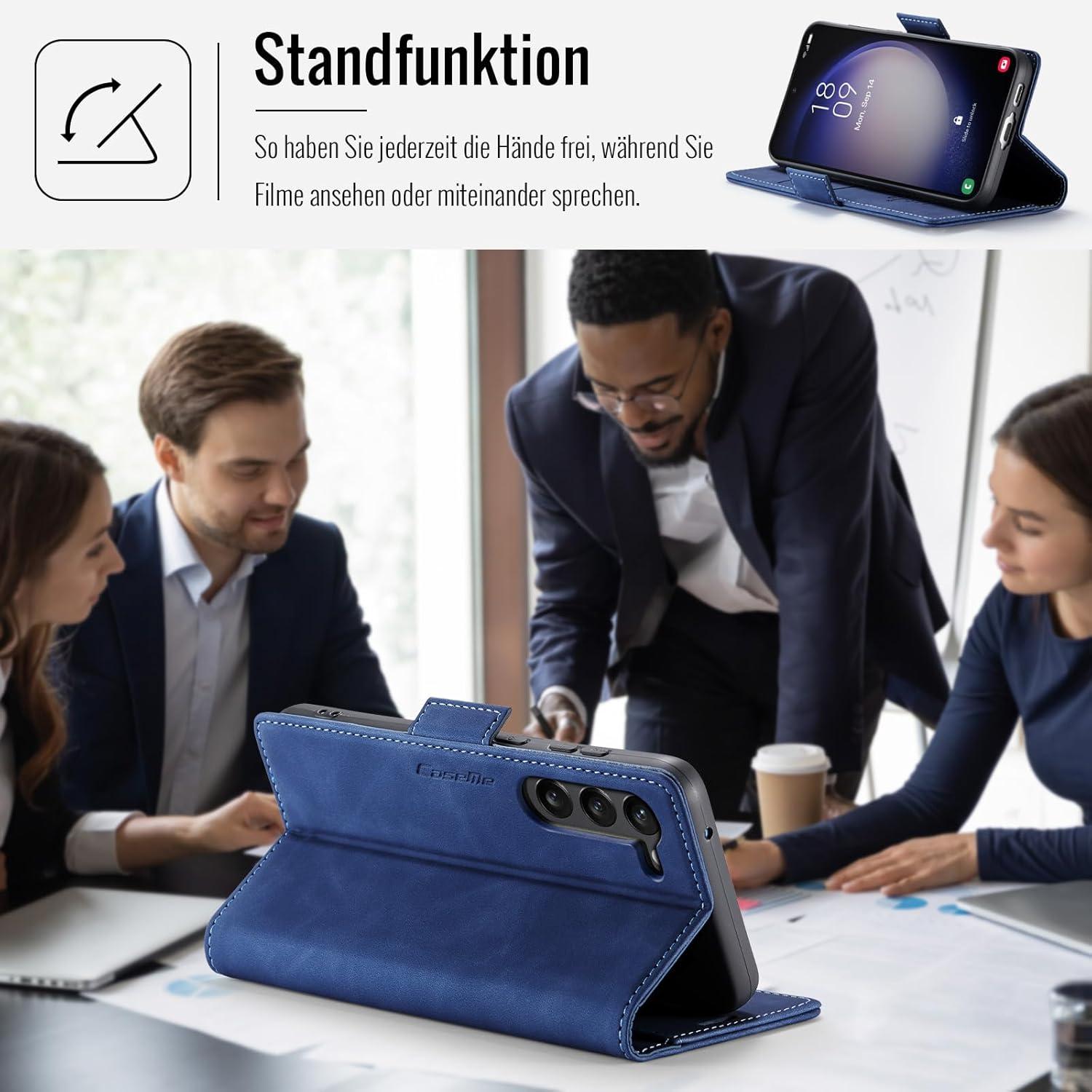Samsung Galaxy S23 5G Handyhülle Klappbar PU Leder RFID Schutz Blau