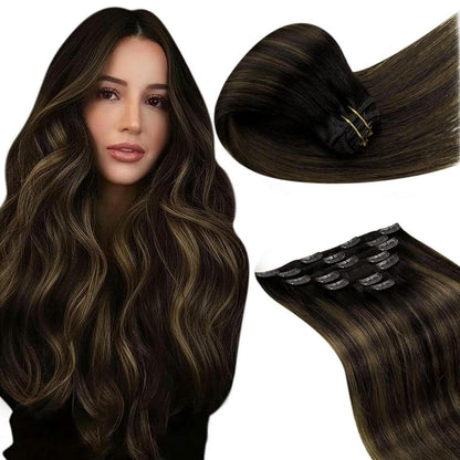 Clip-In Echthaar Extensions Braun Ombre Balayage 45cm