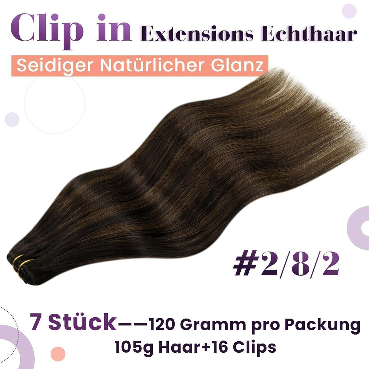 Clip-In Echthaar Extensions Braun Ombre Balayage 45cm