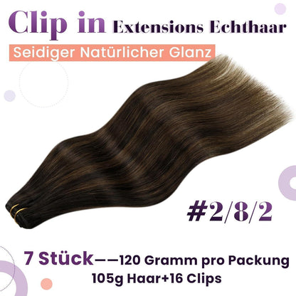 Clip-In Echthaar Extensions Braun Ombre Balayage 45cm