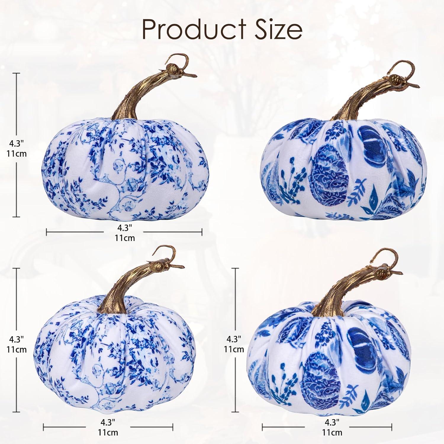 4er Set Künstlicher Blau Weißer Kürbis Deko Herbst Halloween