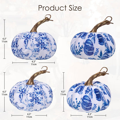 4er Set Künstlicher Blau Weißer Kürbis Deko Herbst Halloween
