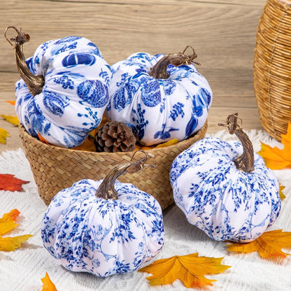 4er Set Künstlicher Blau Weißer Kürbis Deko Herbst Halloween Wohnzimmer
