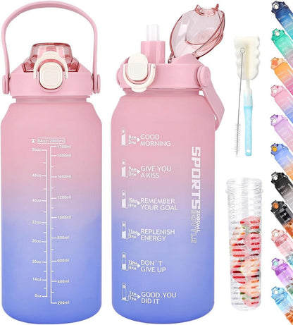 Trinkflasche 2l mit Strohhalm & Zeitmarkierung, BPA