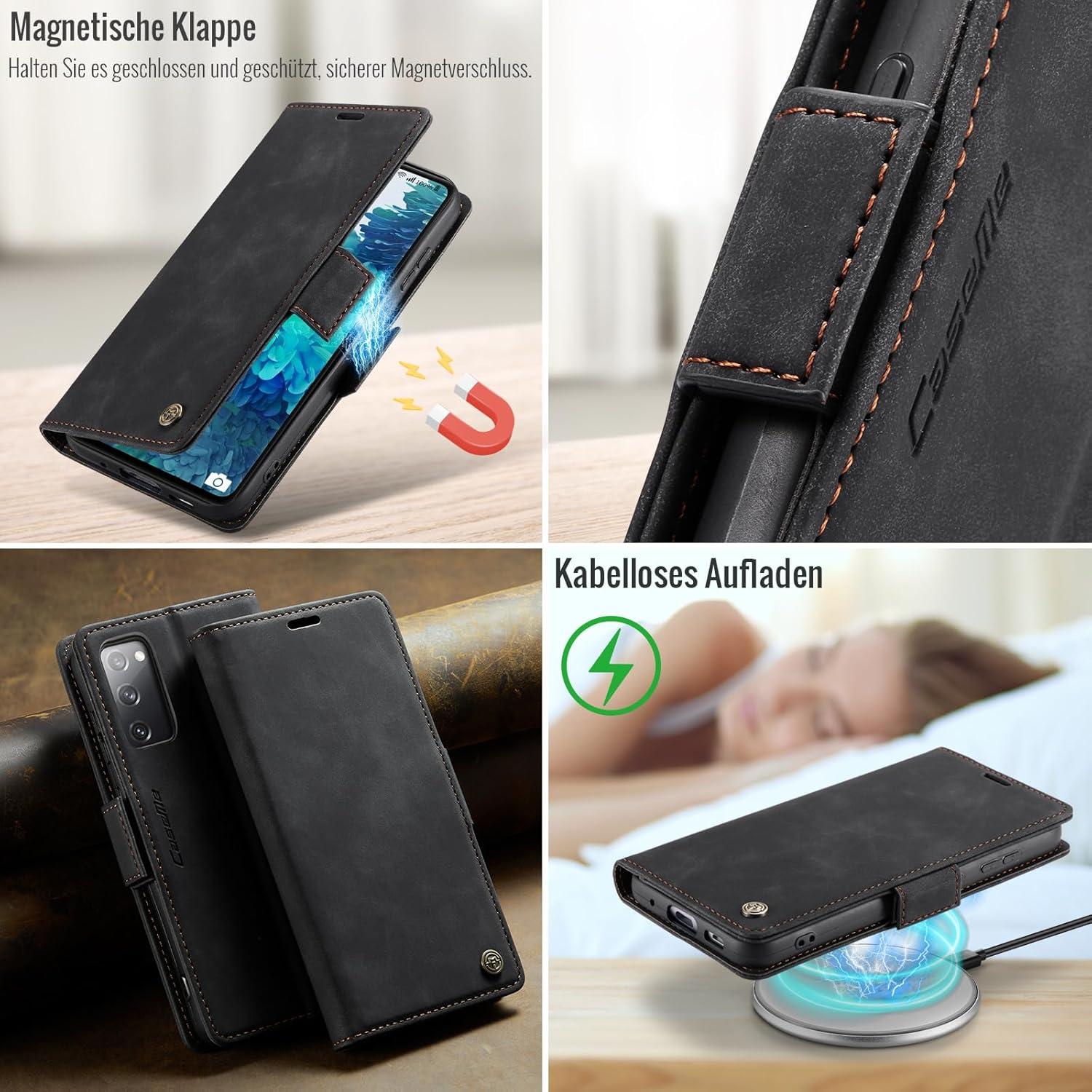 XYGLOW Samsung Galaxy S20 FE Hülle Klappbar RFID Kartenfach Standfunktion Schwarz
